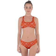 Motivational Happy Life Words Pattern Criss Cross Bikini Set by dflcprintsclothing