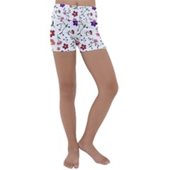 Flowers On A White Background              Kids  Lightweight Velour Yoga Shorts by LalyLauraFLM