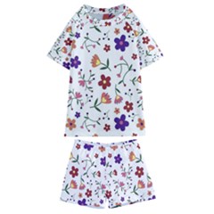 Flowers On A White Background            Kids  Swim Tee And Shorts Set