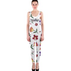 Flowers On A White Background              Onepiece Catsuit by LalyLauraFLM