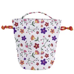 Flowers On A White Background              Drawstring Bucket Bag by LalyLauraFLM