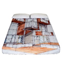 Rag Flats Onion Flats Llc Architecture Drawing Graffiti Architecture Fitted Sheet (Queen Size)