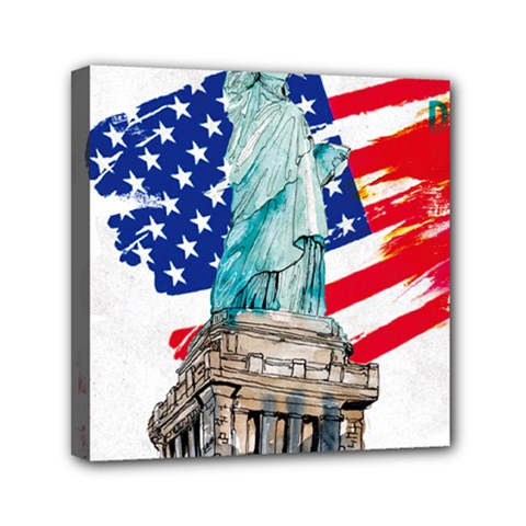 Statue Of Liberty Independence Day Poster Art Mini Canvas 6  x 6  (Stretched)