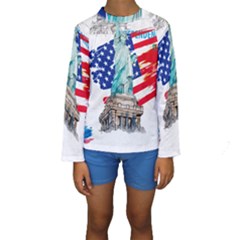 Statue Of Liberty Independence Day Poster Art Kids  Long Sleeve Swimwear