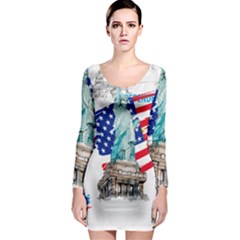 Statue Of Liberty Independence Day Poster Art Long Sleeve Bodycon Dress