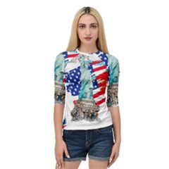 Statue Of Liberty Independence Day Poster Art Quarter Sleeve Raglan Tee