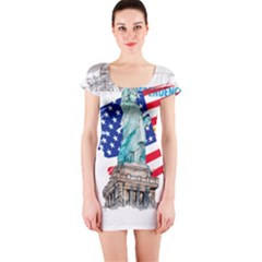 Statue Of Liberty Independence Day Poster Art Short Sleeve Bodycon Dress