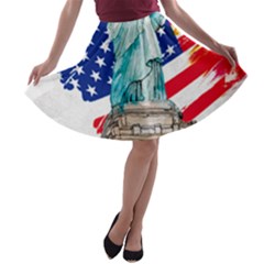 Statue Of Liberty Independence Day Poster Art A-line Skater Skirt