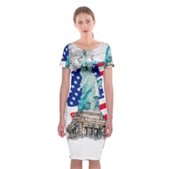 Statue Of Liberty Independence Day Poster Art Classic Short Sleeve Midi Dress