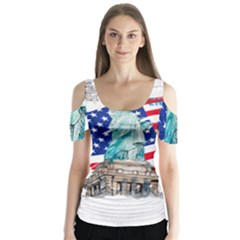 Statue Of Liberty Independence Day Poster Art Butterfly Sleeve Cutout Tee 