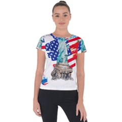Statue Of Liberty Independence Day Poster Art Short Sleeve Sports Top 