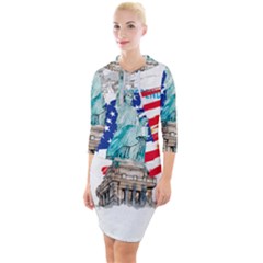 Statue Of Liberty Independence Day Poster Art Quarter Sleeve Hood Bodycon Dress