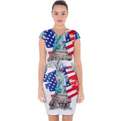 Statue Of Liberty Independence Day Poster Art Capsleeve Drawstring Dress 