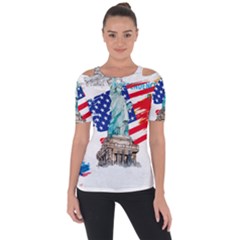 Statue Of Liberty Independence Day Poster Art Shoulder Cut Out Short Sleeve Top