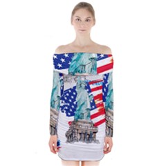 Statue Of Liberty Independence Day Poster Art Long Sleeve Off Shoulder Dress