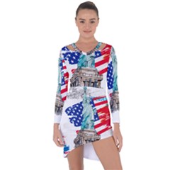 Statue Of Liberty Independence Day Poster Art Asymmetric Cut-Out Shift Dress