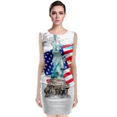Statue Of Liberty Independence Day Poster Art Sleeveless Velvet Midi Dress