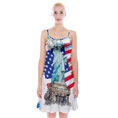 Statue Of Liberty Independence Day Poster Art Spaghetti Strap Velvet Dress