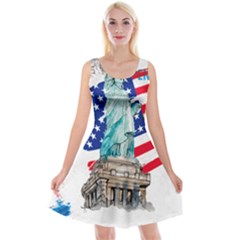 Statue Of Liberty Independence Day Poster Art Reversible Velvet Sleeveless Dress