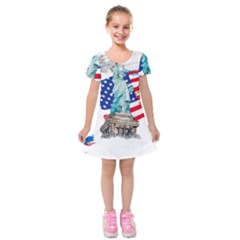 Statue Of Liberty Independence Day Poster Art Kids  Short Sleeve Velvet Dress