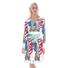 Statue Of Liberty Independence Day Poster Art Long Sleeve Velvet Front Wrap Dress