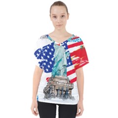 Statue Of Liberty Independence Day Poster Art V-Neck Dolman Drape Top