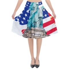 Statue Of Liberty Independence Day Poster Art Flared Midi Skirt