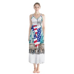 Statue Of Liberty Independence Day Poster Art Button Up Chiffon Maxi Dress