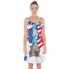 Statue Of Liberty Independence Day Poster Art Ruffle Detail Chiffon Dress