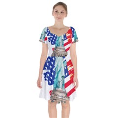 Statue Of Liberty Independence Day Poster Art Short Sleeve Bardot Dress