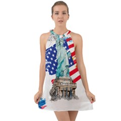 Statue Of Liberty Independence Day Poster Art Halter Tie Back Chiffon Dress