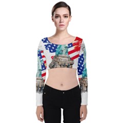 Statue Of Liberty Independence Day Poster Art Velvet Long Sleeve Crop Top