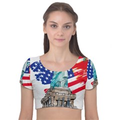 Statue Of Liberty Independence Day Poster Art Velvet Short Sleeve Crop Top 