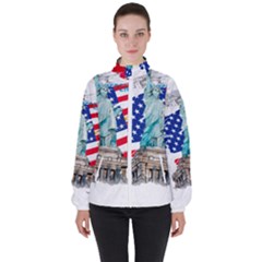 Statue Of Liberty Independence Day Poster Art Women s High Neck Windbreaker