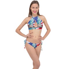 Statue Of Liberty Independence Day Poster Art Cross Front Halter Bikini Set