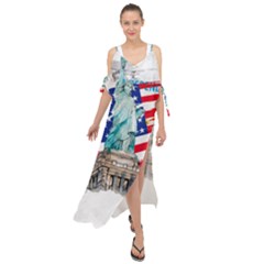 Statue Of Liberty Independence Day Poster Art Maxi Chiffon Cover Up Dress