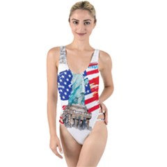 Statue Of Liberty Independence Day Poster Art High Leg Strappy Swimsuit