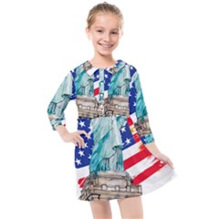 Statue Of Liberty Independence Day Poster Art Kids  Quarter Sleeve Shirt Dress