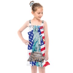 Statue Of Liberty Independence Day Poster Art Kids  Overall Dress