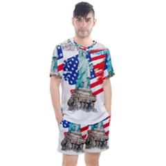 Statue Of Liberty Independence Day Poster Art Men s Mesh Tee and Shorts Set