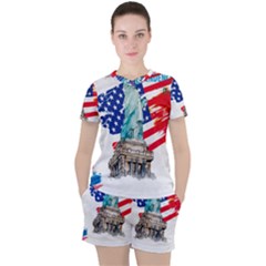 Statue Of Liberty Independence Day Poster Art Women s Tee and Shorts Set