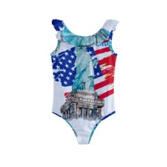 Statue Of Liberty Independence Day Poster Art Kids  Frill Swimsuit