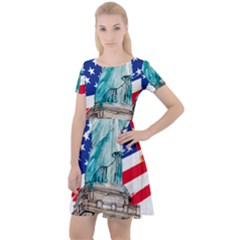 Statue Of Liberty Independence Day Poster Art Cap Sleeve Velour Dress 