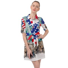 Statue Of Liberty Independence Day Poster Art Belted Shirt Dress