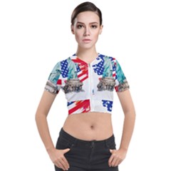 Statue Of Liberty Independence Day Poster Art Short Sleeve Cropped Jacket