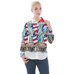 Statue Of Liberty Independence Day Poster Art Women s Long Sleeve Pocket Shirt