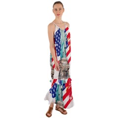 Statue Of Liberty Independence Day Poster Art Cami Maxi Ruffle Chiffon Dress