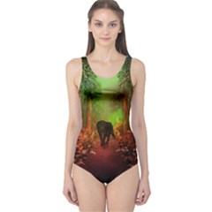 The Lonely Wolf In The Night One Piece Swimsuit by FantasyWorld7