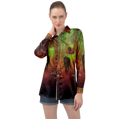 The Lonely Wolf In The Night Long Sleeve Satin Shirt by FantasyWorld7