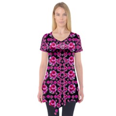 Floral To Be Happy Of In Soul And Mind Decorative Short Sleeve Tunic  by pepitasart